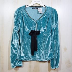 3/$10 Girls Velvet Top With Gold Trim and Bow